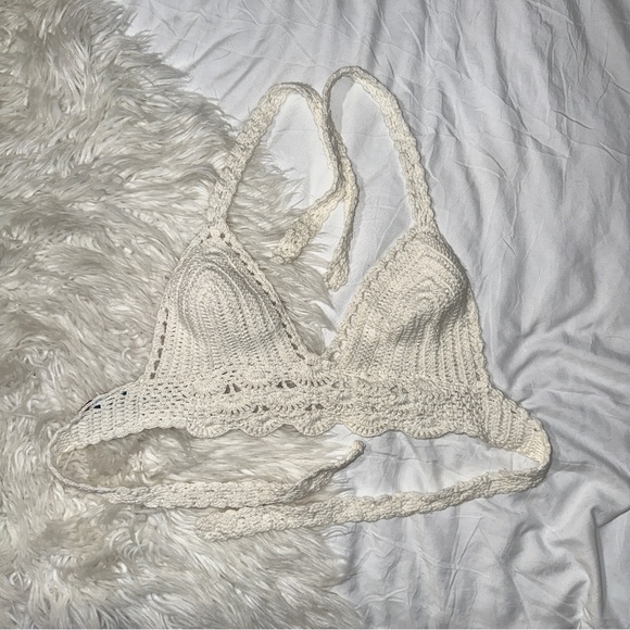 Far Away | Vintage Crochet Knit Bikini Top Bralette Halter Boho 60s 70s Festival - Picture 4 of 10